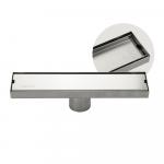 Трап линейный 300 х 70 мм, нержавеющая сталь, вертикальный выпуск 50 мм, крышка литая, двухсторонняя, с возможностью вставки плитки, с гидрозатвором, цвет САТИН.