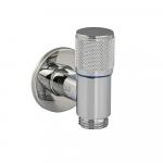 Кран металлокерамика угловой 1/2"х1/2", круглый корпус, ручка с насечками, с декоративной чашкой, цвет ХРОМ.