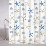 Штора с рисунком, ракушки, матовая, в ванную комнату, с кольцами, ПЕВА, 180 х 180 см.