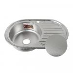 Мойка врезная, декор, 77х50 см, левая, толщина 0,8 мм, глубина 180 мм + большой сифон с переливом