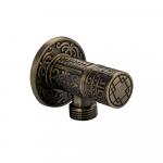 Кран металлокерамика угловой 1/2"х1/2", круглая ручка, с декоративной чашкой, с орнаментом, цвет БРОНЗА.