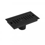 Трап линейный 200 х 100 мм, вертикальный выпуск с гидрозатвором, с верхним бортиком, из нержавеющей стали марки SUS 304, цвет ЧЁРНЫЙ.