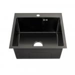 Мойка врезная 50х50 см, толщина 3,0 х 0,6 мм, глубина 200 мм + большой сифон с переливом, цвет ГРАФИТ.