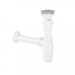Сифон для раковины,1"1/4 х 32 х 32 мм с трубой, донный клапан с переливом и системой клик - клак, из АБС пластика, цвет БЕЛЫЙ.