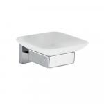 Мыльница стеклянная с креплением к стене, на квадратном основании, цвет ХРОМ.