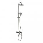 Смеситель для ванны овальный корпус, с длинным изливом + стойка душевая "тропический душ", с двумя круглыми лейками, из нержавеющей стали марки SUS 304, цвет САТИН.