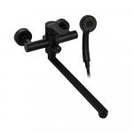 Смеситель для ванны, длинный излив, шаровый, с дивертором на корпусе, из нержавеющей стали марки 304, цвет ЧЕРНЫЙ.