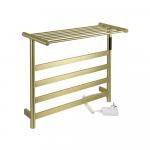 Полотенцесушитель электрический, 510 х 575 х 220 мм, лесенка на 4 перекладины с полкой, 75 Вт, из нержавеющей стали, сенсорное управление с таймером до 24 часов, цвет матовое ЗОЛОТО.