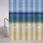 Штора с рисунком, морской берег, матовая, в ванную комнату, с кольцами, ПЕВА, 180 х 180 см.