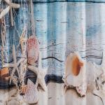 Штора  с рисунком морское дно, в ванную комнату, без колец - полиэстэр