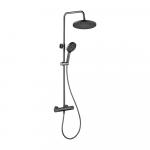 Смеситель термостатический + стойка душевая "тропический душ", с двумя лейками, из нержавеющей стали марки SUS 304, цвет ГРАФИТ.