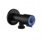 Кран металлокерамика угловой 1/2"х1/2", синяя ручка, с отражателем, из нержавеющей стали марки 304, цвет ЧЕРНЫЙ