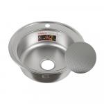 Мойка врезная, декор, круглая d = 51 см, толщина 0,8 мм, глубина 180 мм + большой сифон с переливом