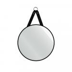 Зеркало круглое D 410 мм, чёрная рама УФ печать. Кожаный ремень. ДАРИС.