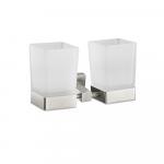 Стакан + стакан стеклянный матовый, с креплением к стене из нержавеющей стали, с квадратным основанием, цвет САТИН.