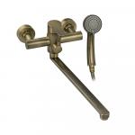 Смеситель для ванны, длинный излив, шаровый, с дивертором на корпусе, из нержавеющей стали марки 304, цвет БРОНЗА.